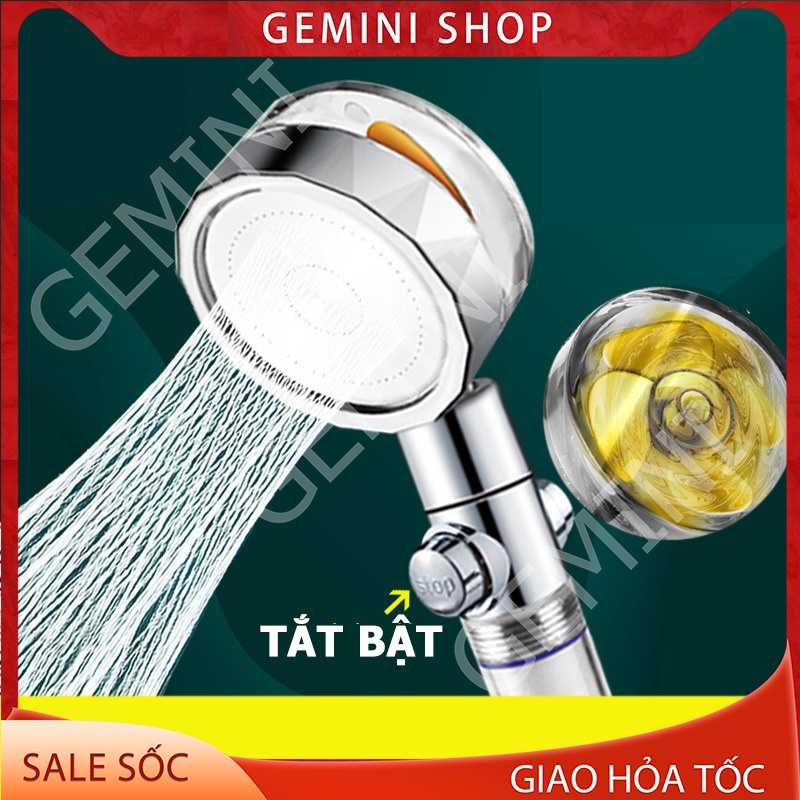 Bát sen Đầu vòi sen tăng áp DB011 cánh quạt đầu xoay 360 độ đầu vòi hoa sen có nút nhấn stop tắt bật GEMINI SHOP