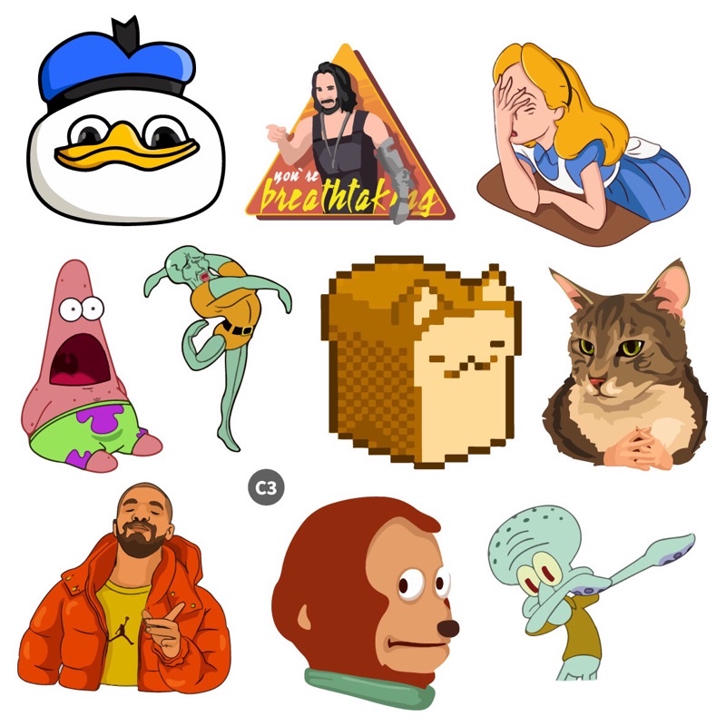 Bộ 10 Sticker dán cao cấp chủ đề MEMES - Dùng dán Xe, dán mũ bảo hiểm, dán Laptop, dán Vali NT43