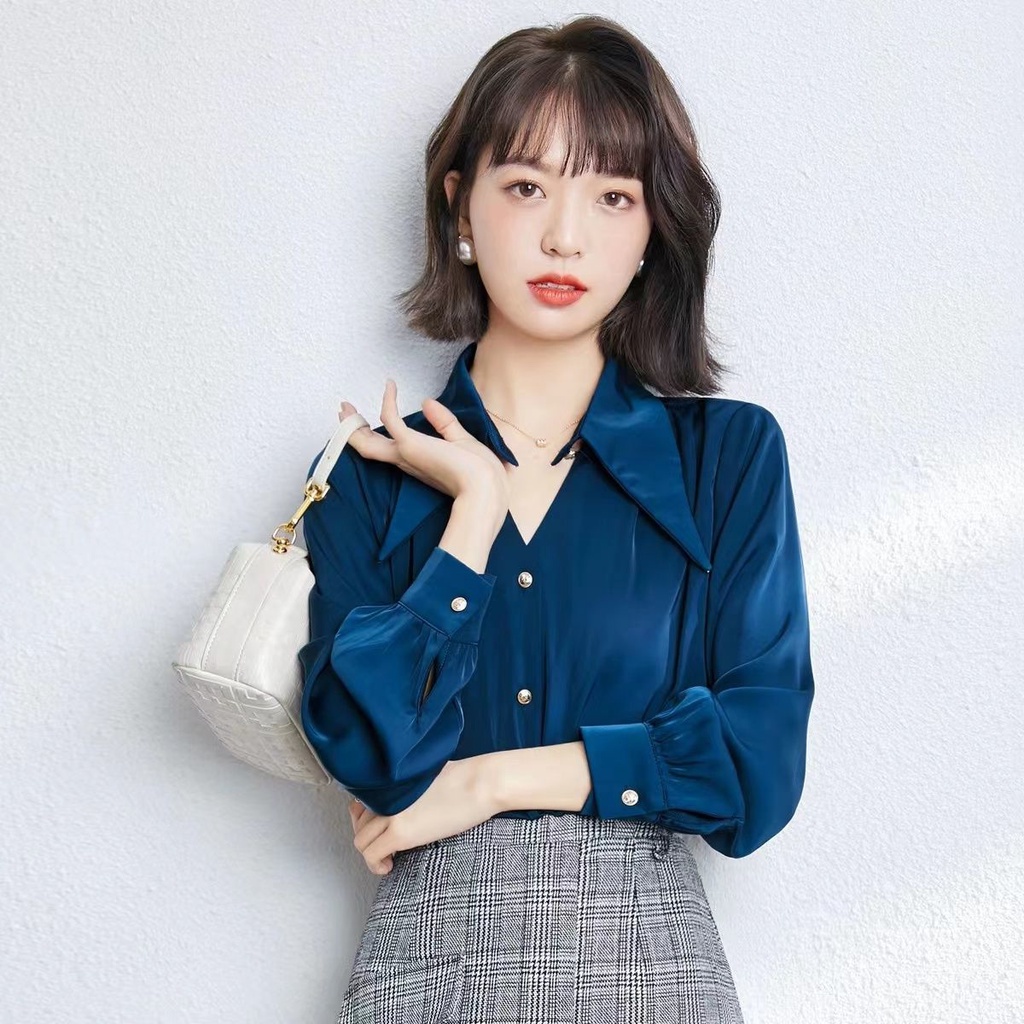 Áo Sơ Mi Cổ Chữ V Chất Liệu Satin Thời Trang Cho Nữ