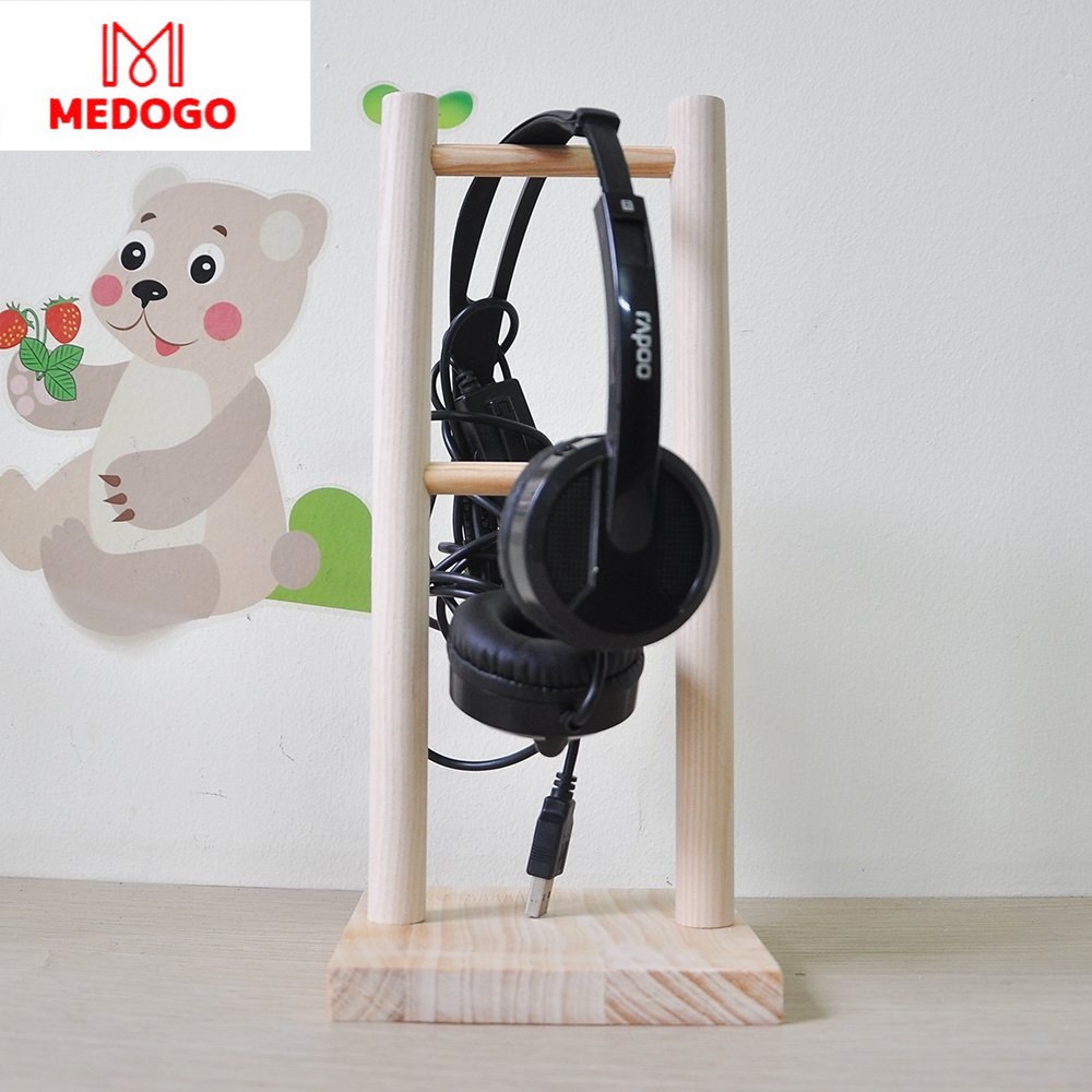 Giá treo tai nghe MEDOGO kệ gỗ đế vuông và tròn chất liệu gỗ thông tự nhiên