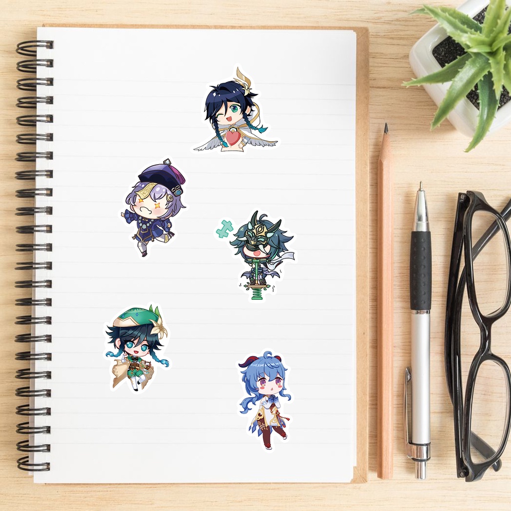 Bộ 50 Miếng Dán Trang Trí Laptop Hành Lý/Điện Thoại Hình Game Genshin Impact