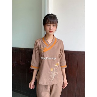 Đồ lam - đồ đi chùa - cổ tim vạt bầu