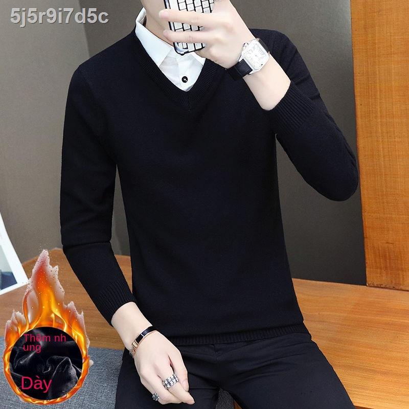 ♕◊Thu đông giả áo len nam hai mảnh phiên bản hàn quốc của sơ mi sinh viên mỏng cổ hàng rào dài tay th