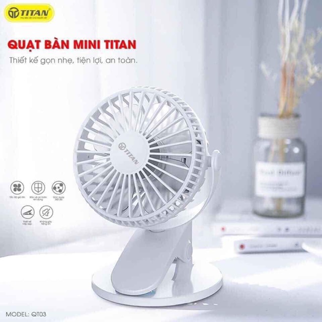 Quạt tích điện mini kẹp bàn Titan chính hãng