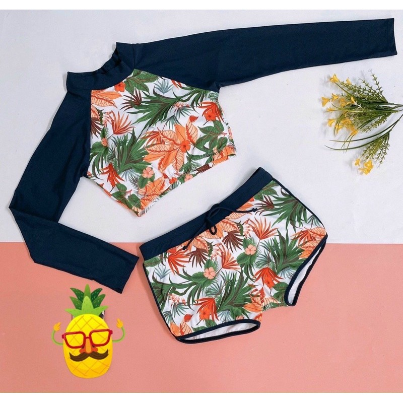 Bikini Đồ Bơi Nữ Đi Biển Hoạ Tiết Hoa Lá Quần Váy Xoè Kín Đáo BELLA