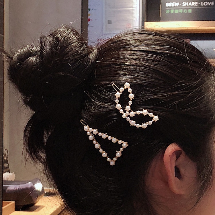 [5 mẫu] Kẹp tóc mái ngố hình học đính ngọc trai nhân tạo KT31-6