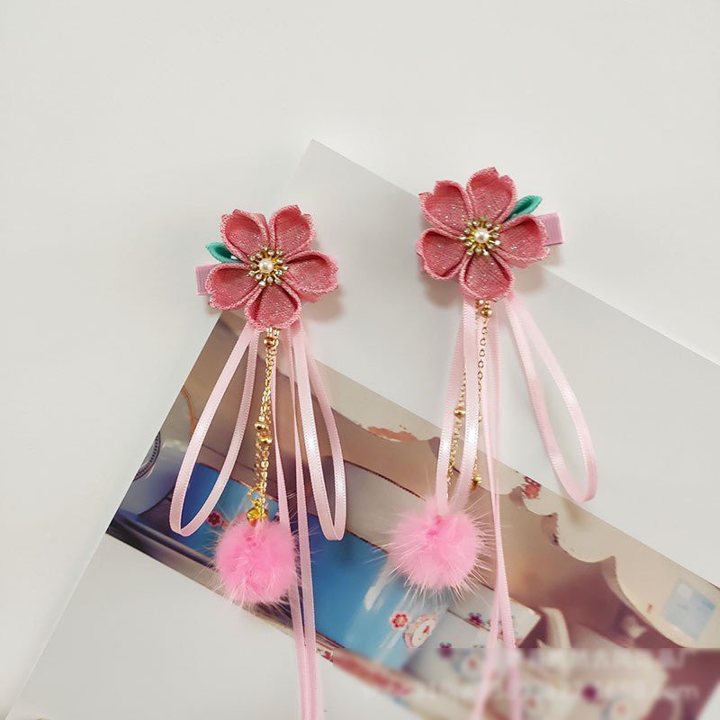 ( 1 chiếc ) Cài tóc HOA SAKURA CẮT CÁNH cổ trang tua rua gắn bông phụ kiện kẹp tóc nữ xinh xắn