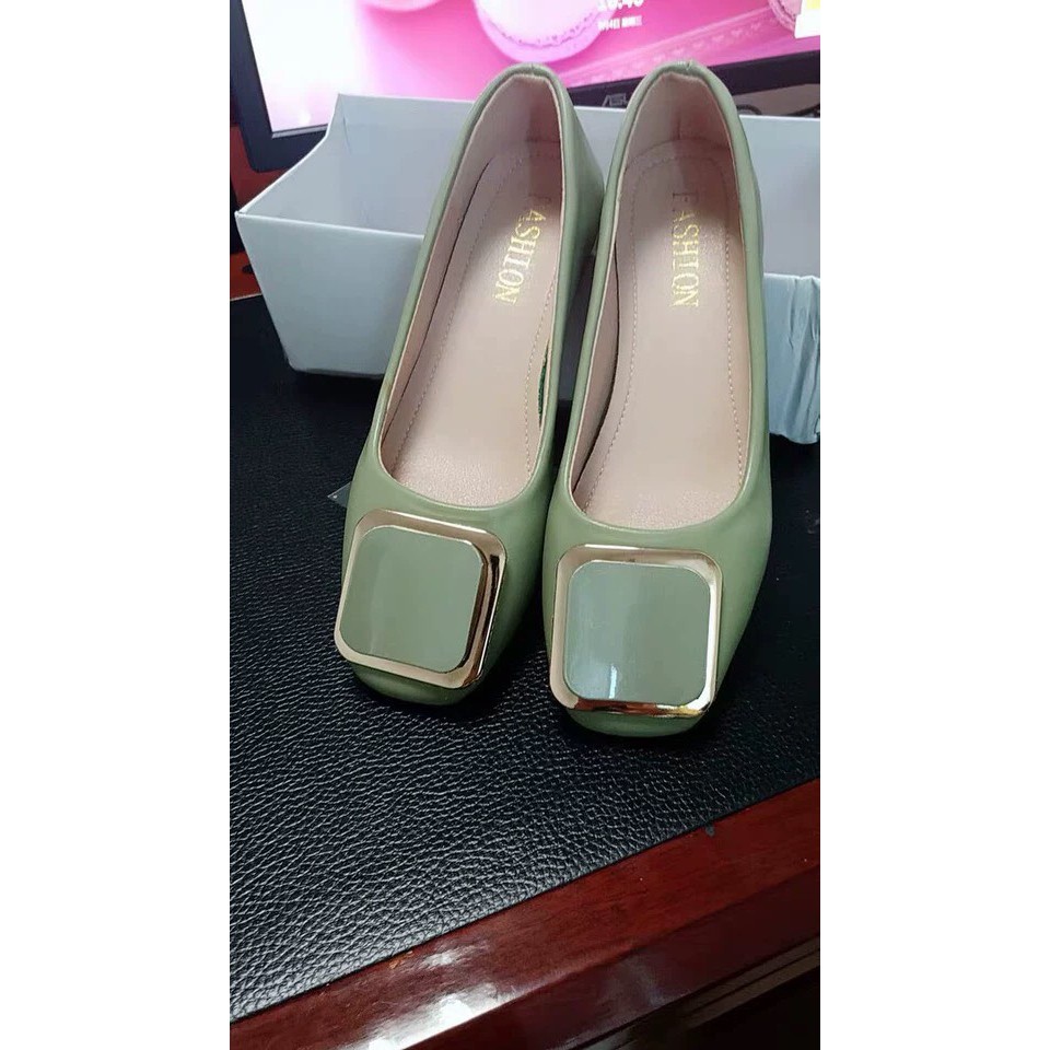 HÀNG CÓ SẴN - Giày búp bê khoá vuông gót vuông 3cm 3 màu công sở da mềm cực êm | BigBuy360 - bigbuy360.vn