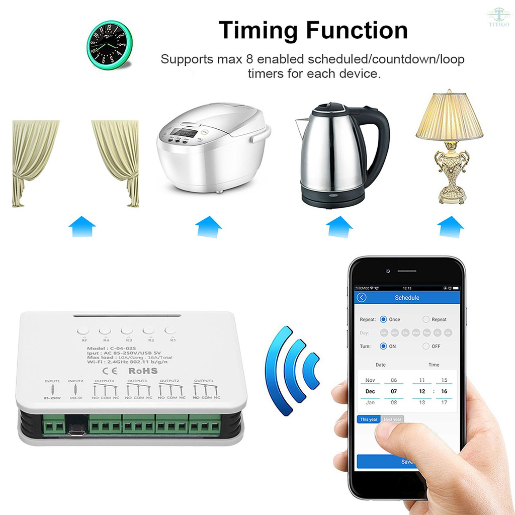 GOOGLE Công Tắc Wifi Thông Minh 4 Nút 433mhz Rf Hỗ Trợ Điều Khiển Wifi Qua 4ch Pro R2 Ewelink App