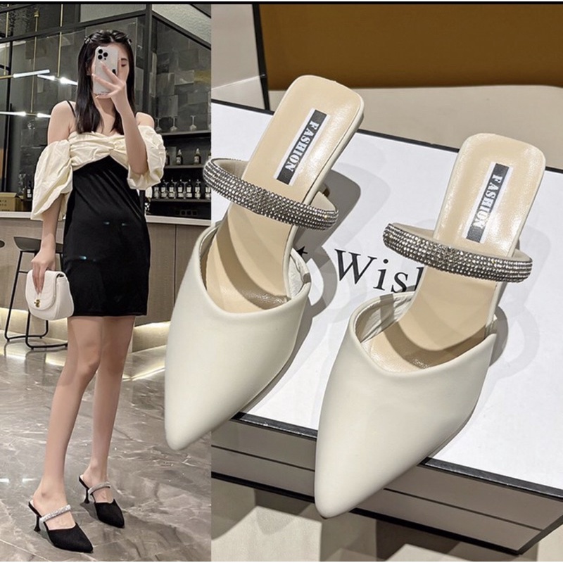 Sục cao gót 5p dây đính đá trang trí vắt ngang gót nhọn chất da xịn hàng xuất khẩu mã-dd014