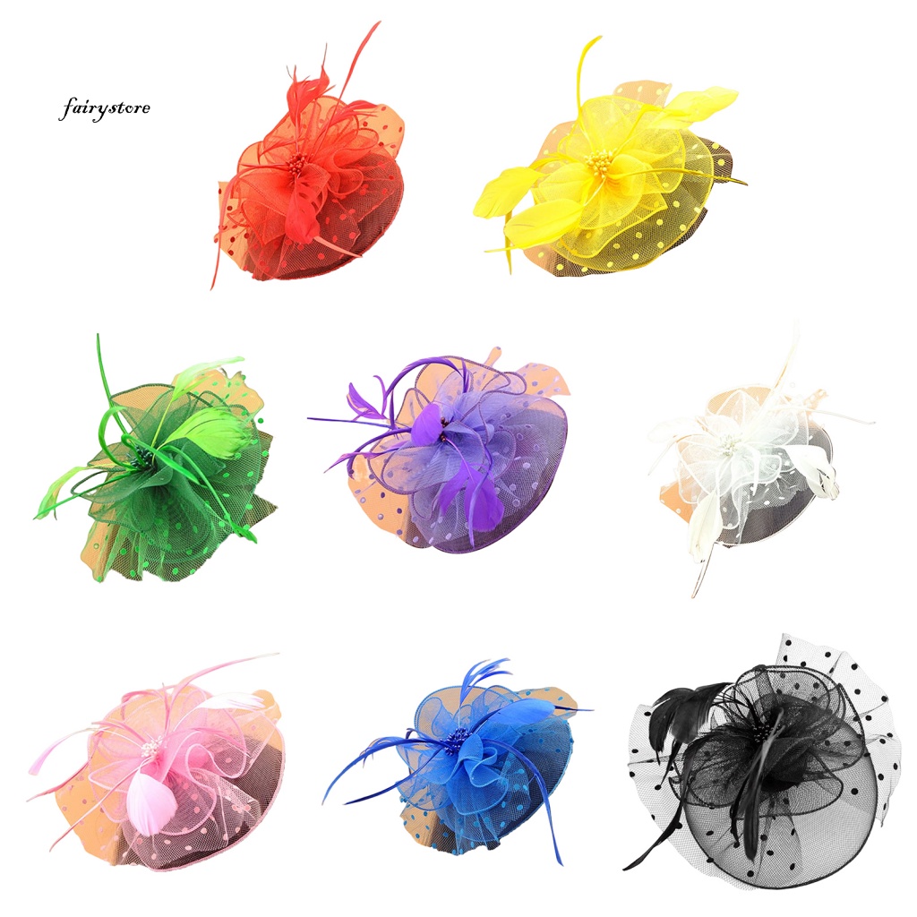 Fairystore| Cài Tóc Hình Nón Đính Hoa Và Lông Vũ Cho Cô Dâu