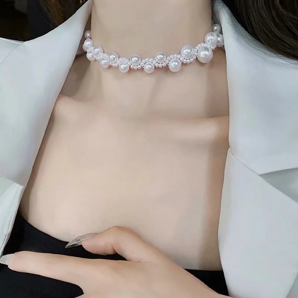 vòng cổ Choker Nhiều Lớp Đính Hạt Ngọc Trai Thời Trang Hàn Quốc Cho Nữ