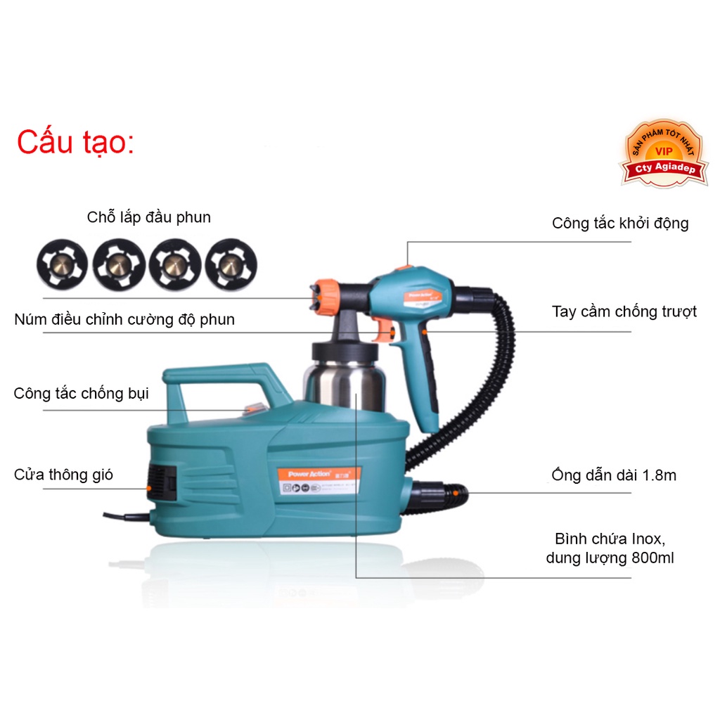 Máy phun sơn công suất lớn 1200W sơn siêu mịn với mọi loại sơn Power Action