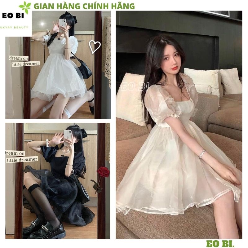 Váy đầm nữ babydoll công chúa 2 lớp mầu đen và trắng tiểu thư bánh bèo đi dự tiệc cũng rất xinh và kute -EOBI