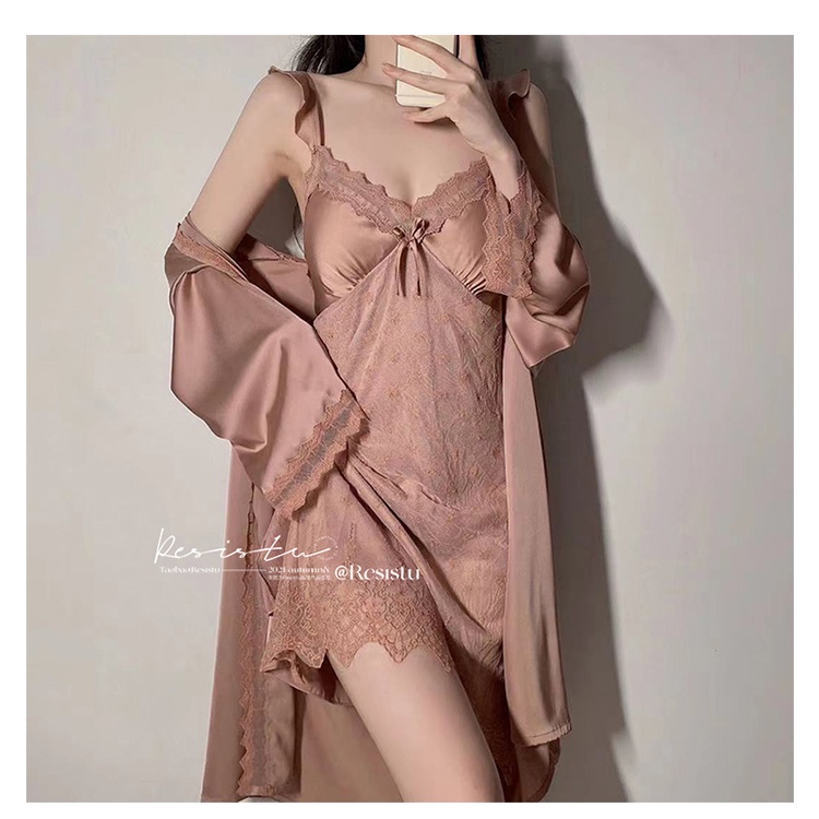 (M.90) Váy ngủ sexy ren mềm phối lụa cao cấp Đầm mặc nhà gợi cảm quyến rũ