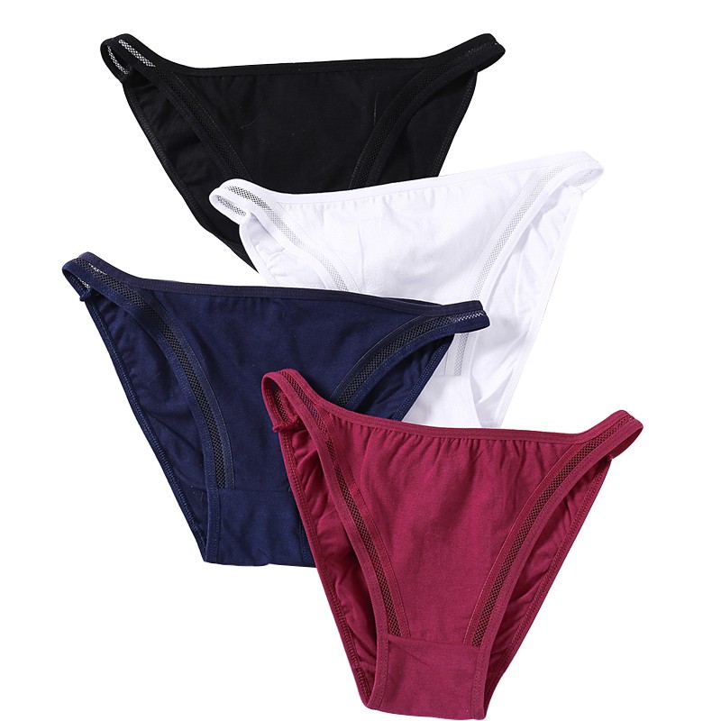 Cute Byte Quần Lót Cotton Phối Lưới Màu Trơn Dễ Thương Cho Nữ