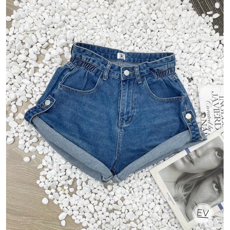 QUẦN SHORT BÒ GẤP GẤU ỐNG RỘNG CẠP CAO QUẢNG CHÂU MS24778