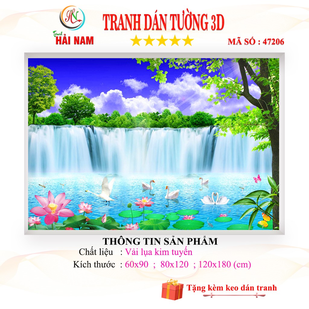 Tranh dán tường 3D phong thủy - thác nước (Kích thước theo yêu cầu)