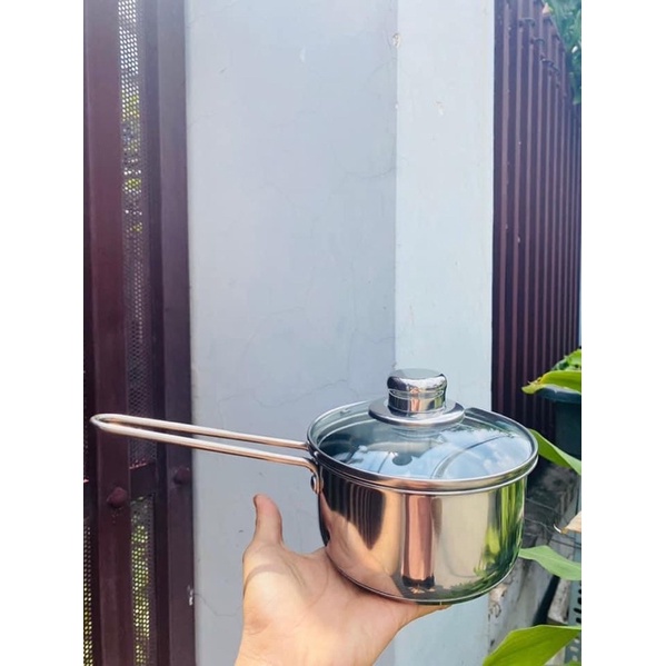 Quánh inox Goldsun 14cm đáy từ nắp kính