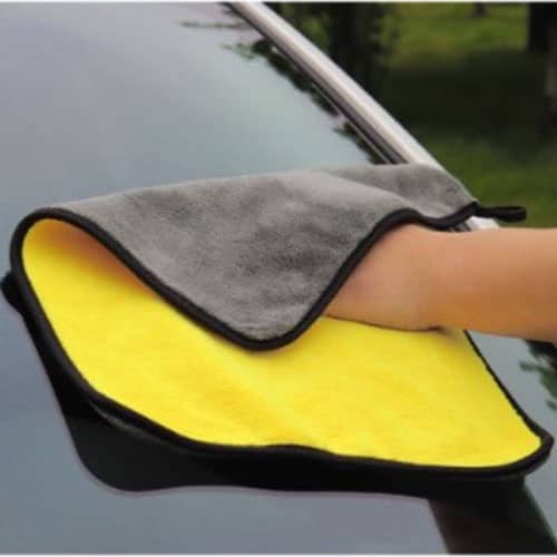 Khăn lau xe 2 lớp chuyên dụng siêu thấm nước - Khăn Lau Oto Dày Siêu Thấm Vàng Xám