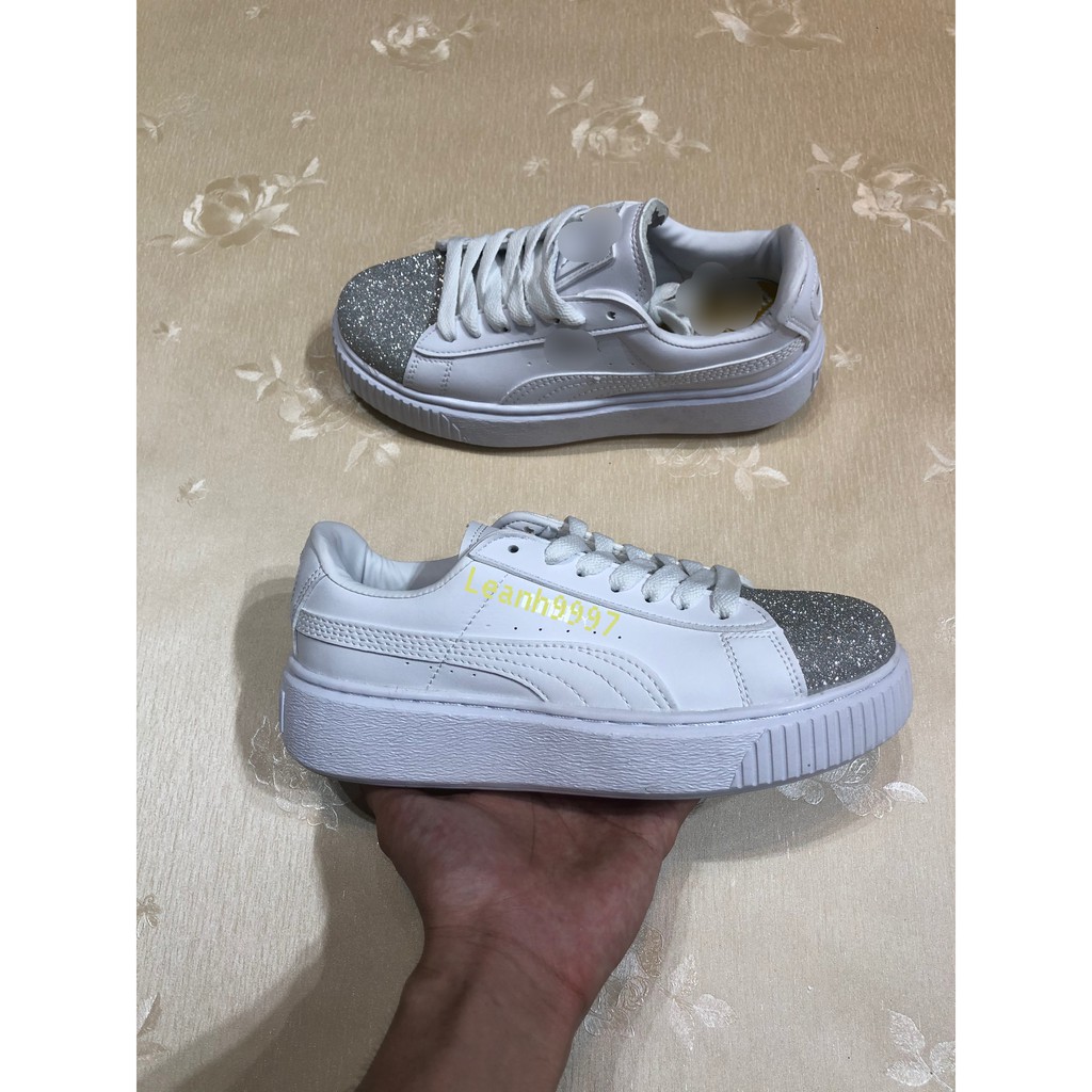 Giày thể thao sneaker mũi kim tuyến trắng