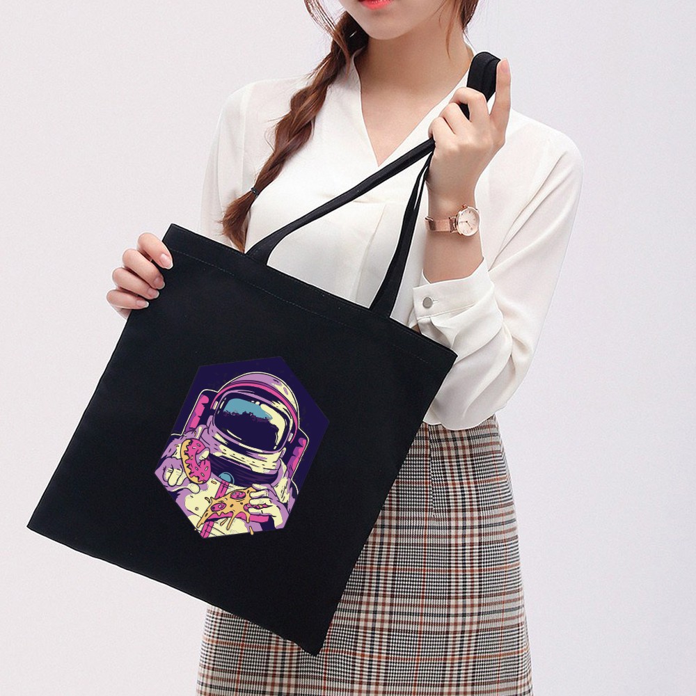 Túi Vải Tote Ginko Dây Kéo Phong Cách ulzzang Hàn Quốc In Hình Astronaut B18