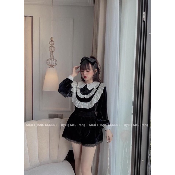 Áo nhung cổ senFreeshipS M tiểu thư