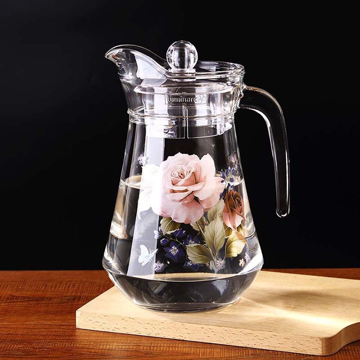 Bình thuỷ tinh dùng rót nước thân in hoa văn dung tích 1.3 lít