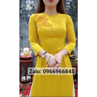 (A413) Áo dài gấm vàng kết hoa - Áo Dài Đan Linh