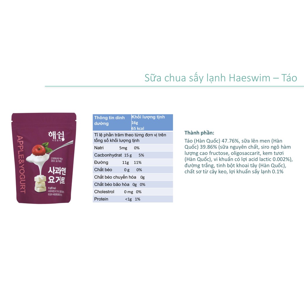 [Date 04/2023] Sữa chua khô sấy lạnh Haeswim Hàn Quốc gói 16g đủ vị táo chuối dâu việt quất