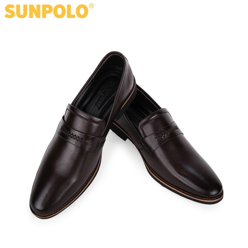 Giày tây nam Da bò cao cấp SUNPOLO giày đi làm văn phòng, công sở Màu Nâu/Nâu Bò - đế cao 2.5cm - SPH295