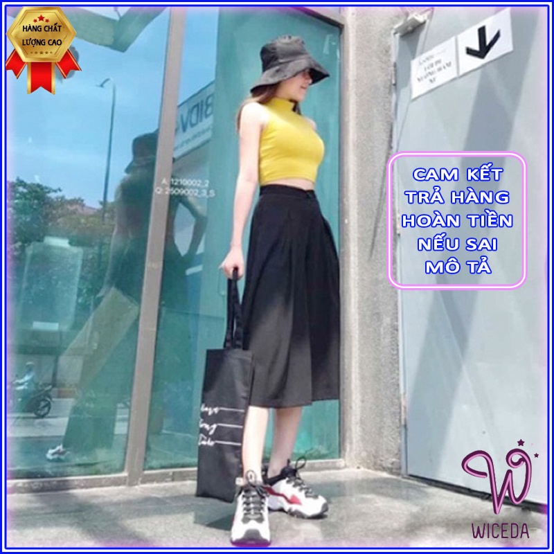 Quần lửng nữ ống suông rộng đẹp , quần lỡ nữ xinh chất đũi tơ mềm mát hai màu đen xanh rêu Wiceda 360
