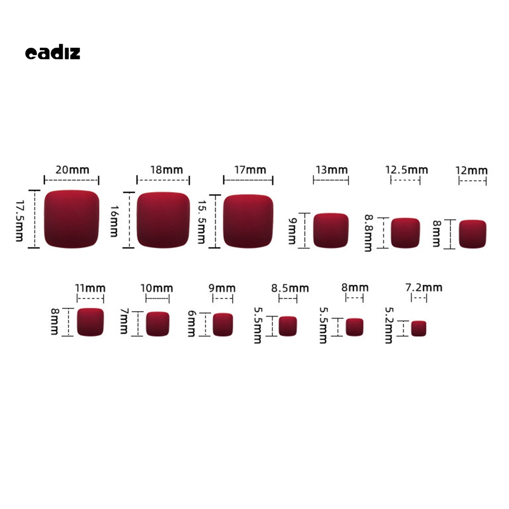 [Hàng mới về] Hộp 24 móng chân giả màu đỏ rượu sáng bóng lâu trôi bằng ABS