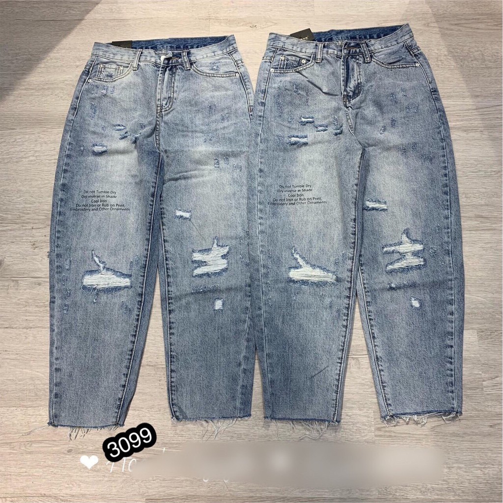 Quần Jeans Nữ Phối Rách Cao Cấp OHS3099