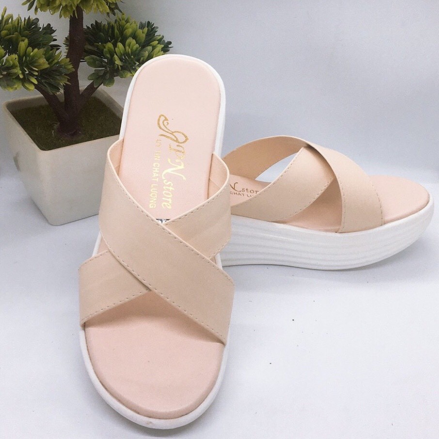 Dép xuồng 5 phân đế trắng bản chéo LT