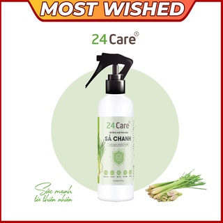 Xịt phòng hữu cơ 250ml 24Care tinh dầu Sả Chanh Bạc Hà Quế Lavender Bưởi