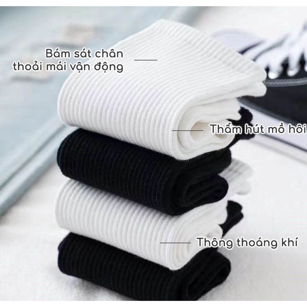 Tất nữ cổ cao trắng đen, Vớ trơn cổ cao thấm hút mồ hôi SUNA FASHION T14