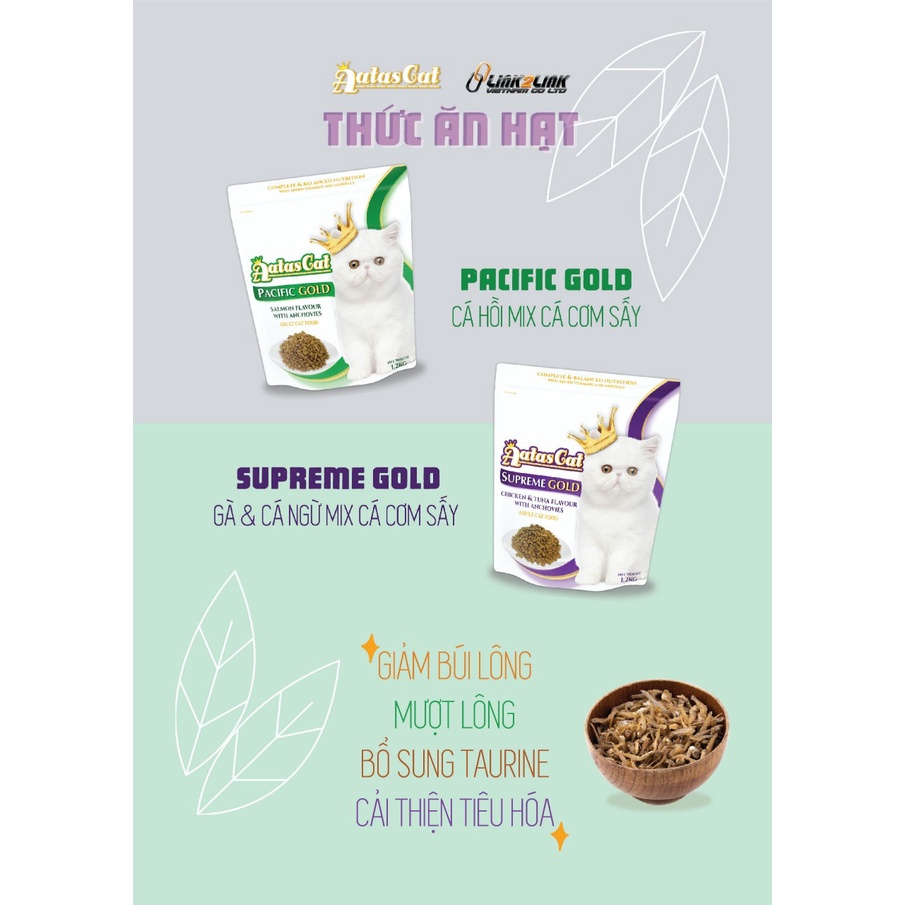 Thức Ăn Hạt Cho Mèo Aatas Cat Gold 1.2kg có topping cá cơm sấy | Hạt mèo cá cơm sấy mix 1.2kg
