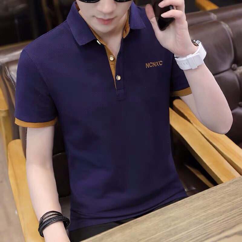 Áo thun nam có cổ tay ngắn bâu cứng thêu họa tiết vải thun cá sấu cao cấp mẫu đẹp 2023  - SKM048