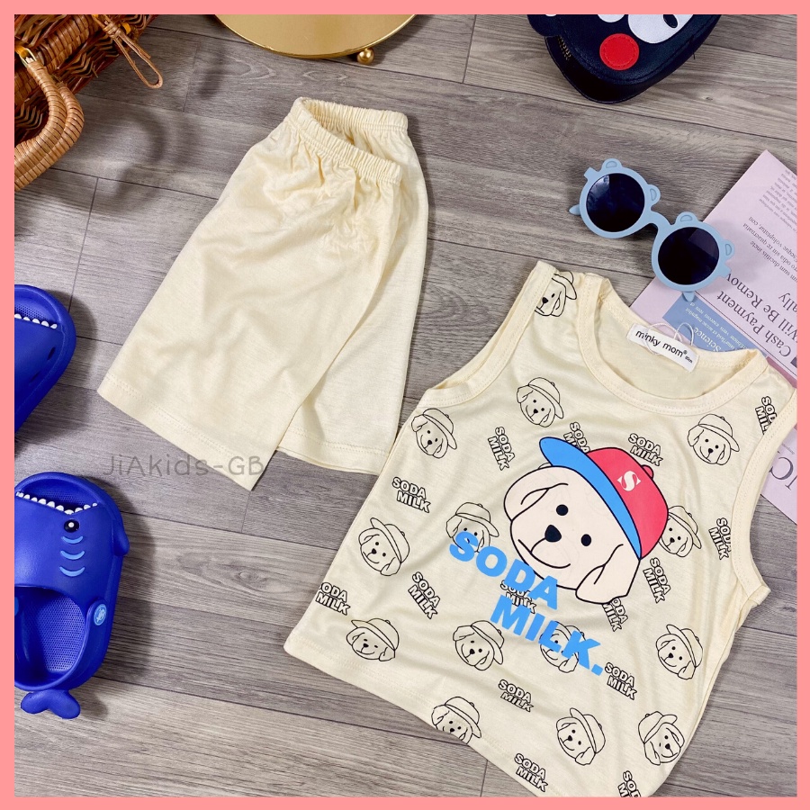 Bộ Thun Lạnh Ba Lỗ Cho Bé Trai Bé Gái 8-19kg -BL-IN25 In Hoạt Hình Vui Vẻ Chất Vải Thoáng Mát