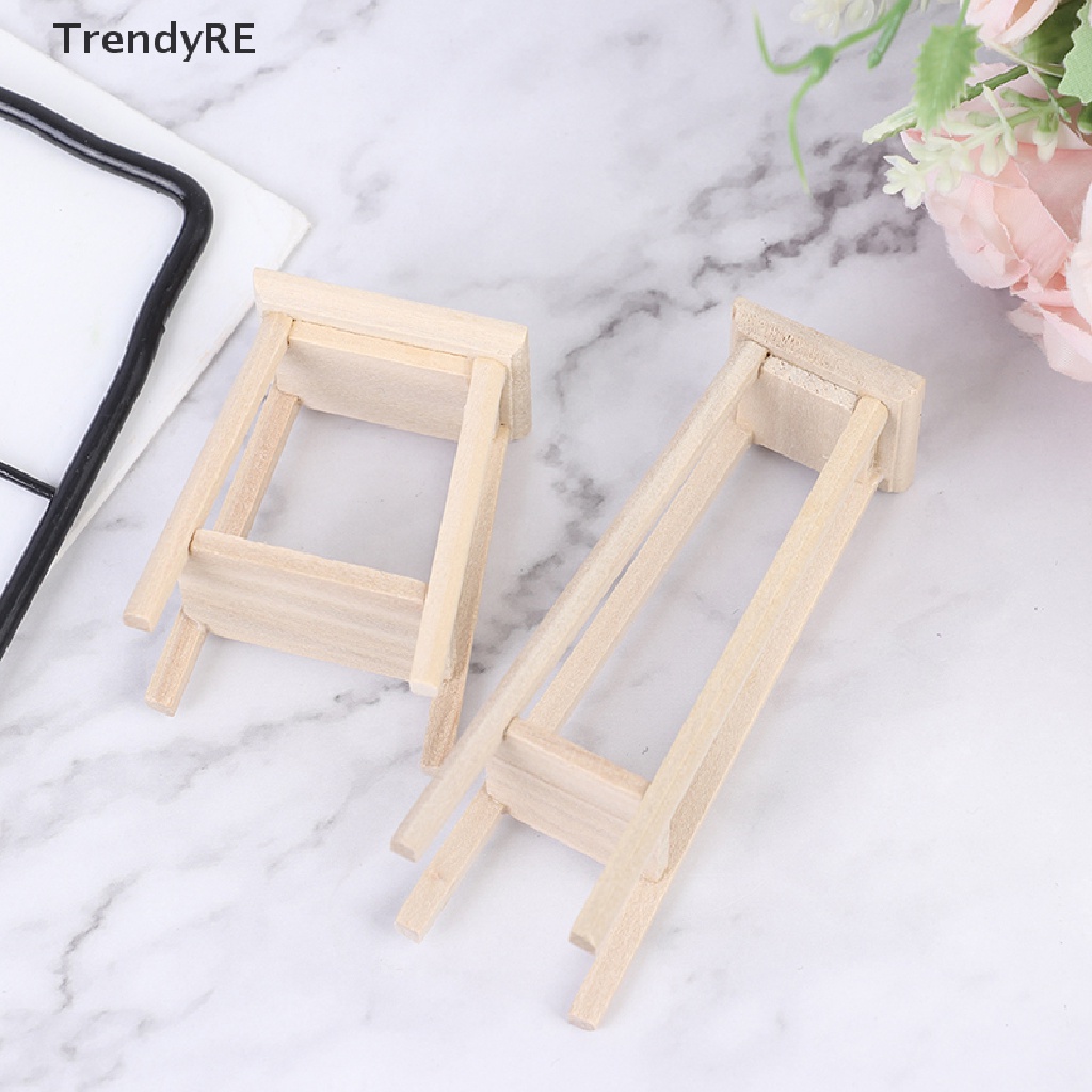 Trendy 1:12 Dollhouse Miniature Wooden Bonsai Stool Chair Model Furniture Accessories RE
