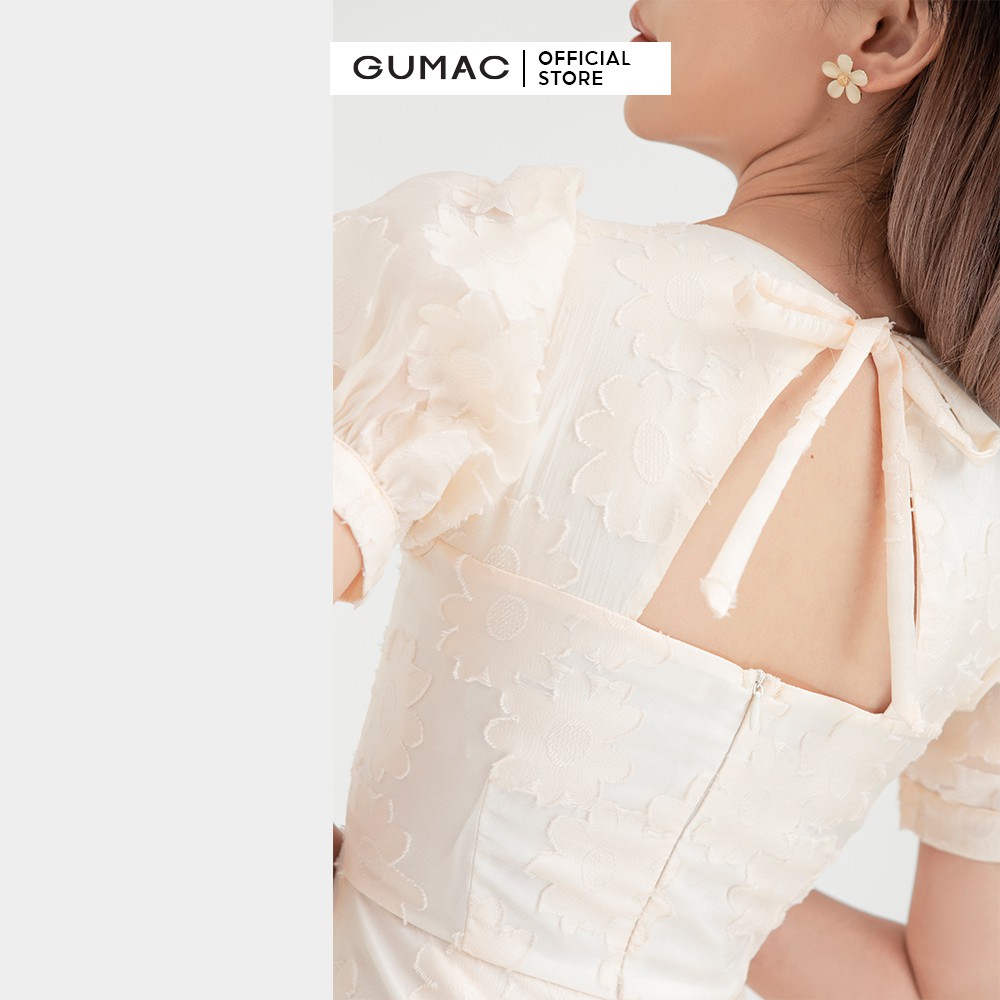 Đầm suông nữ cổ vuông GUMAC thiết kế váy nhún tùng màu kem đủ size DB4100 | BigBuy360 - bigbuy360.vn