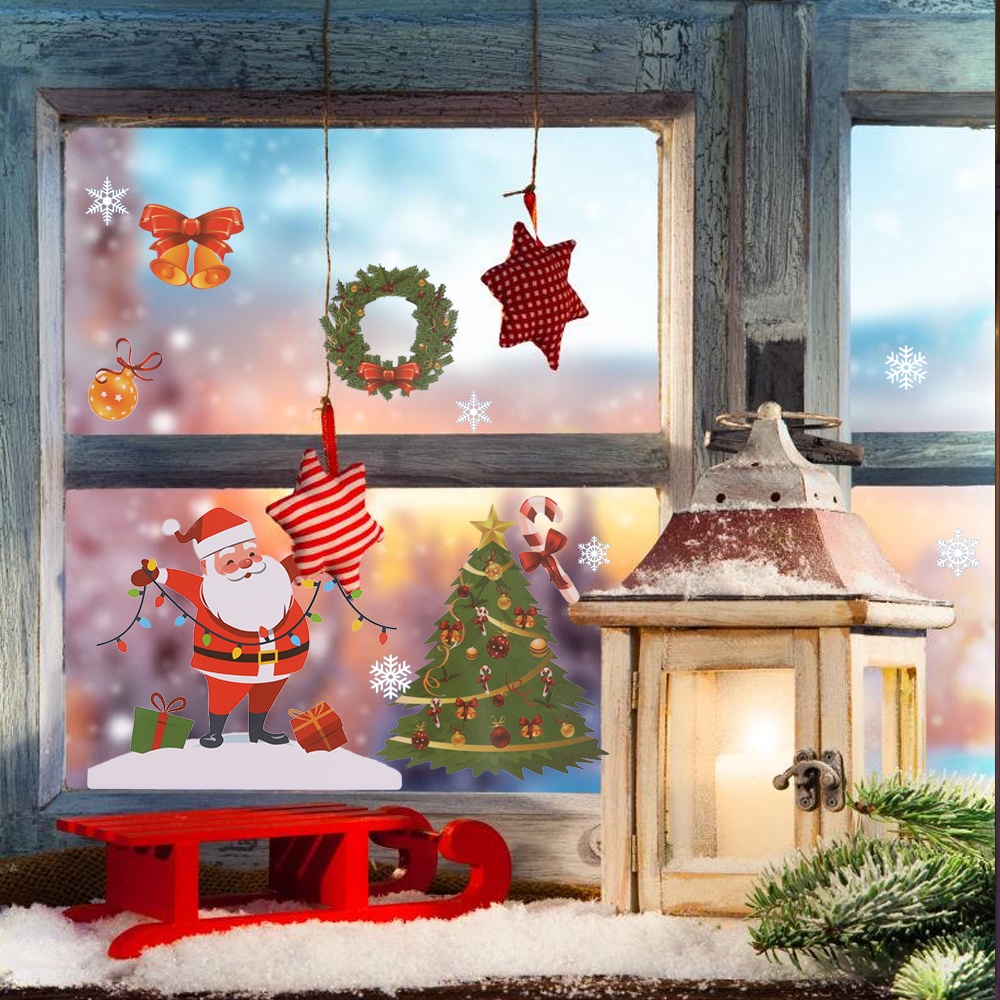 Miếng dán cửa kính họa tiết ông già noel/ tuần lộc nhiều màu trang trí giáng sinh