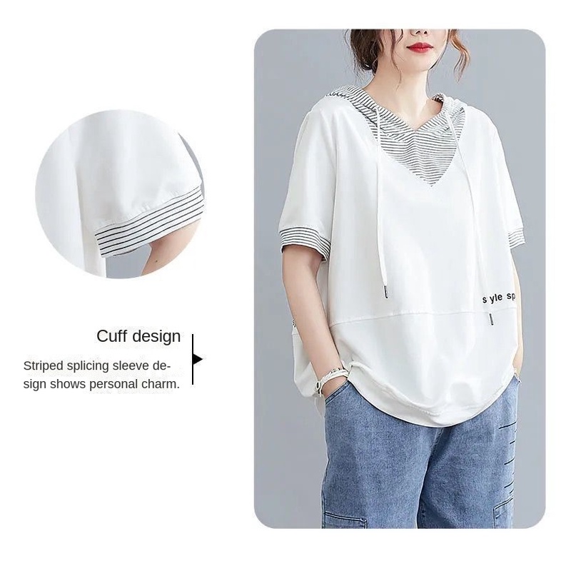 Áo Hoodie Tay Ngắn Dáng Rộng Thời Trang Mùa Hè Cho Nữ