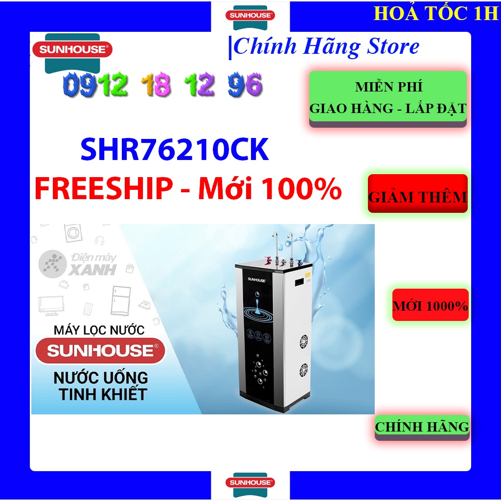 Máy lọc nước R.O nóng lạnh nguội 10 lõi SUNHOUSE SHR76210CK