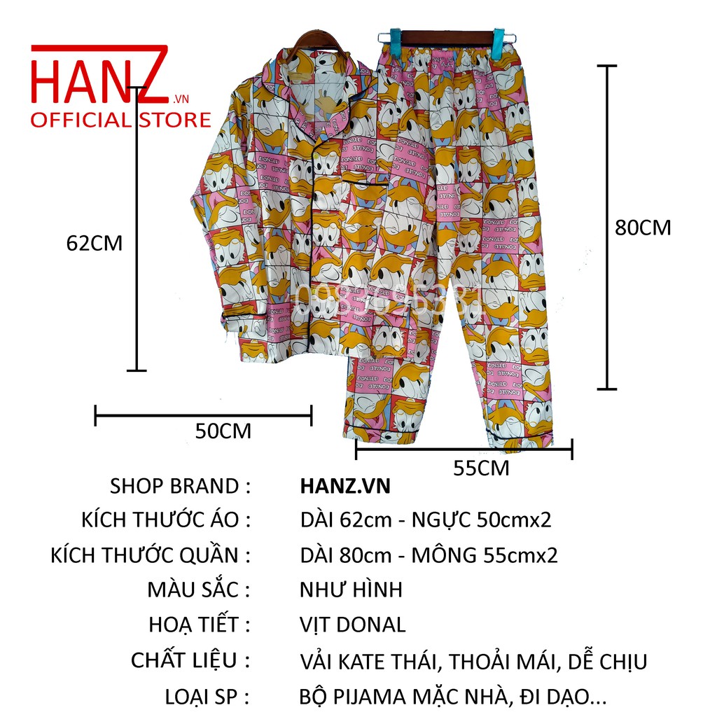 Bộ ngủ pijama lụa kate thái áo dài quần dài bộ mặc nhà Hanz.vn mềm mại dễ thương H 1 Vịt vàng