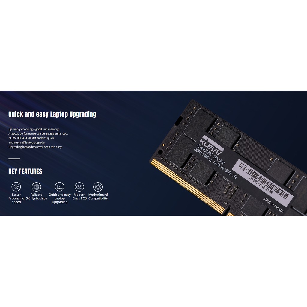 Bộ nhớ trong Klevv RAM DDR4 Bus 2666Mhz / 3200Mhz Standard SO-DIMM C19 cho Laptop