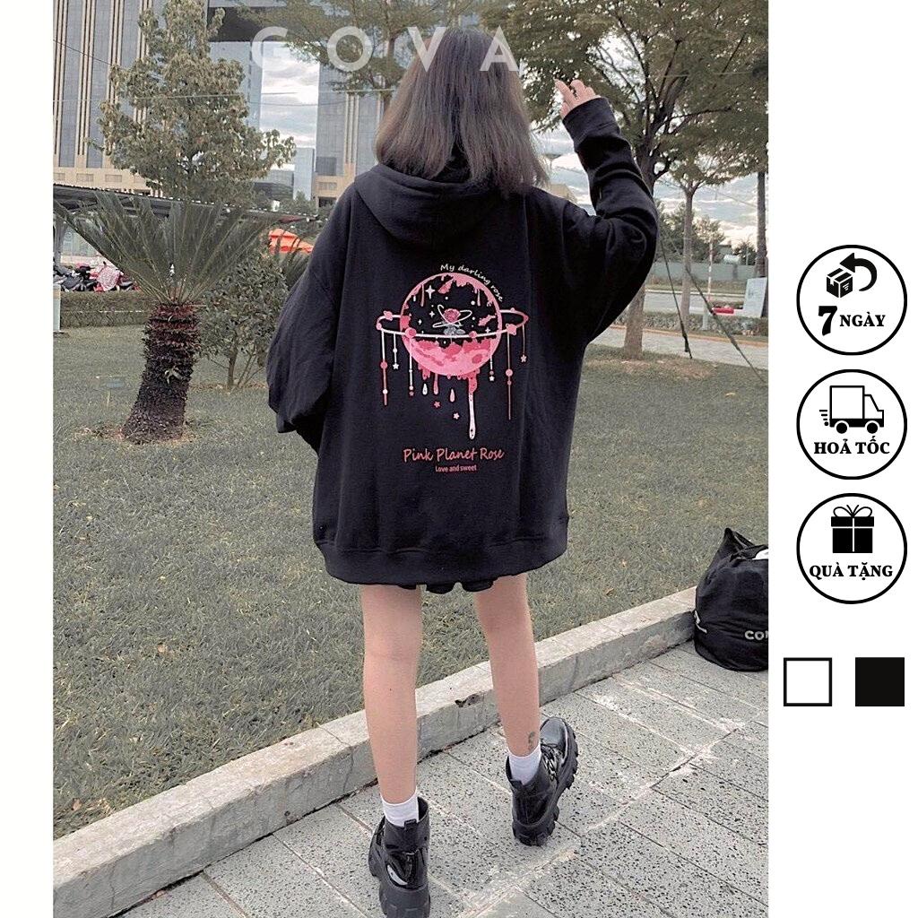 Áo khoác Hoodie nỉ FE PINK PLANTE MOON Dây Kéo form rộng ulzzang Unisex áo nỉ bông nữ AKN24 GOVA