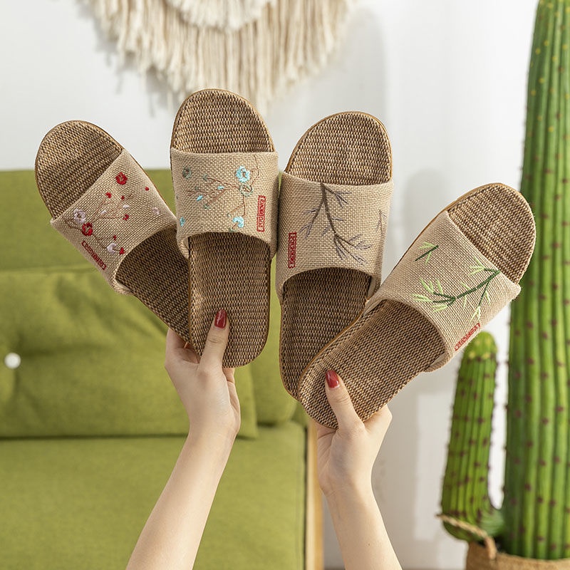 Dép Đi Trong Nhà Đế Dày Chống Trượt Bằng Vải Lanh Cotton Phong Cách Dân Tộc Cổ Điển Dành Cho Nam Nữ