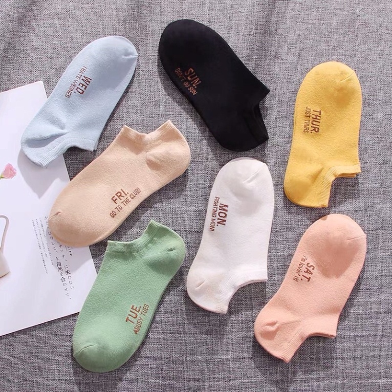 Tất Tuần Nữ Cổ Ngắn Set 7 Đôi 7 Màu Dễ Thương Chất Liệu Cotton